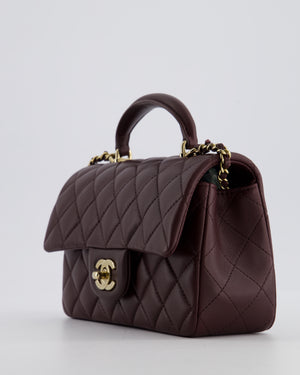 Chanel Mini Rectangular Top Handle Bag in Dark Burgundy Lambskin Leather with Champagne Gold Hardware
