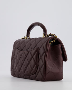 Chanel Mini Rectangular Top Handle Bag in Dark Burgundy Lambskin Leather with Champagne Gold Hardware