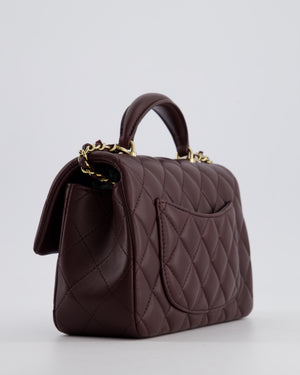 Chanel Mini Rectangular Top Handle Bag in Dark Burgundy Lambskin Leather with Champagne Gold Hardware
