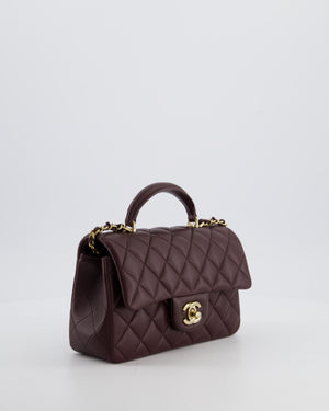 Chanel Mini Rectangular Top Handle Bag in Dark Burgundy Lambskin Leather with Champagne Gold Hardware