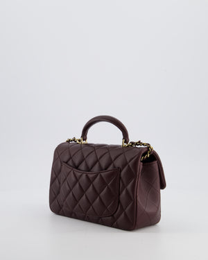 Chanel Mini Rectangular Top Handle Bag in Dark Burgundy Lambskin Leather with Champagne Gold Hardware