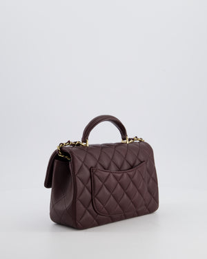 Chanel Mini Rectangular Top Handle Bag in Dark Burgundy Lambskin Leather with Champagne Gold Hardware