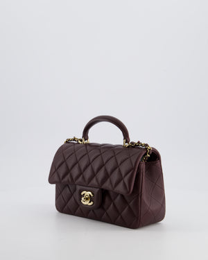 Chanel Mini Rectangular Top Handle Bag in Dark Burgundy Lambskin Leather with Champagne Gold Hardware