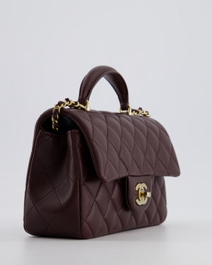 Chanel Mini Rectangular Top Handle Bag in Dark Burgundy Lambskin Leather with Champagne Gold Hardware