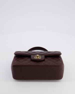 Chanel Mini Rectangular Top Handle Bag in Dark Burgundy Lambskin Leather with Champagne Gold Hardware