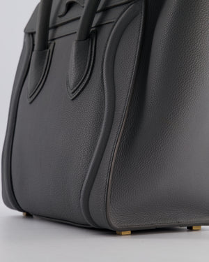 Celine Grey Mini Luggage Bag in Grained Calfskin Leather with Gold Hardware