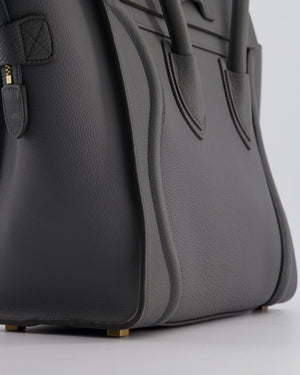 Celine Grey Mini Luggage Bag in Grained Calfskin Leather with Gold Hardware