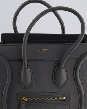 Celine Grey Mini Luggage Bag in Grained Calfskin Leather with Gold Hardware