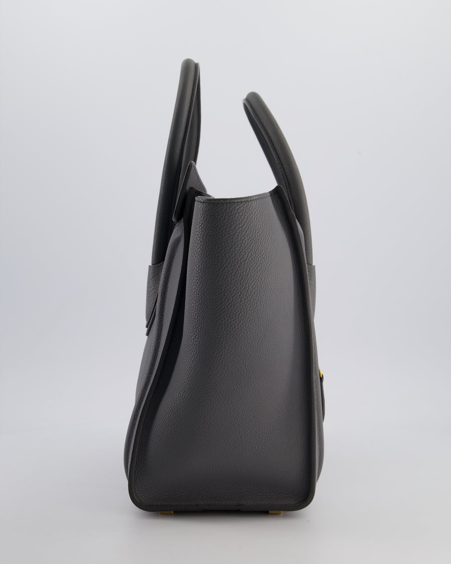 Celine Grey Mini Luggage Bag in Grained Calfskin Leather with Gold Hardware
