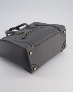 Celine Grey Mini Luggage Bag in Grained Calfskin Leather with Gold Hardware