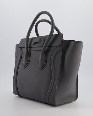 Celine Grey Mini Luggage Bag in Grained Calfskin Leather with Gold Hardware