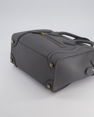 Celine Grey Mini Luggage Bag in Grained Calfskin Leather with Gold Hardware