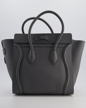 Celine Grey Mini Luggage Bag in Grained Calfskin Leather with Gold Hardware