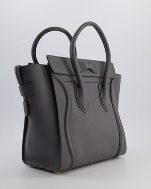 Celine Grey Mini Luggage Bag in Grained Calfskin Leather with Gold Hardware