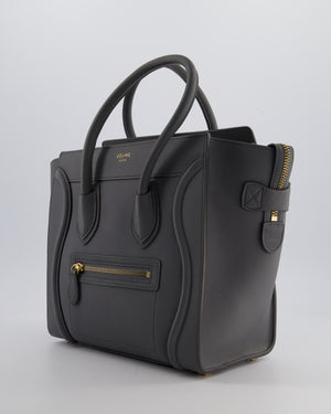 Celine Grey Mini Luggage Bag in Grained Calfskin Leather with Gold Hardware