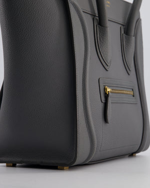 Celine Grey Mini Luggage Bag in Grained Calfskin Leather with Gold Hardware