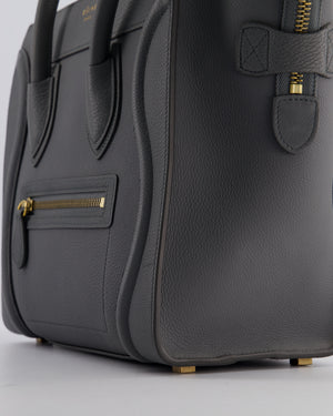 Celine Grey Mini Luggage Bag in Grained Calfskin Leather with Gold Hardware