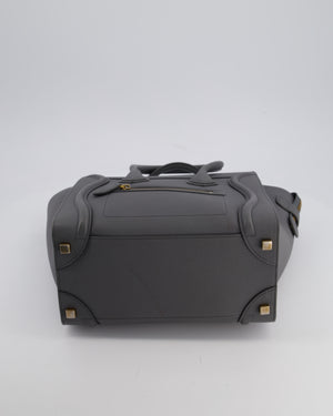 Celine Grey Mini Luggage Bag in Grained Calfskin Leather with Gold Hardware