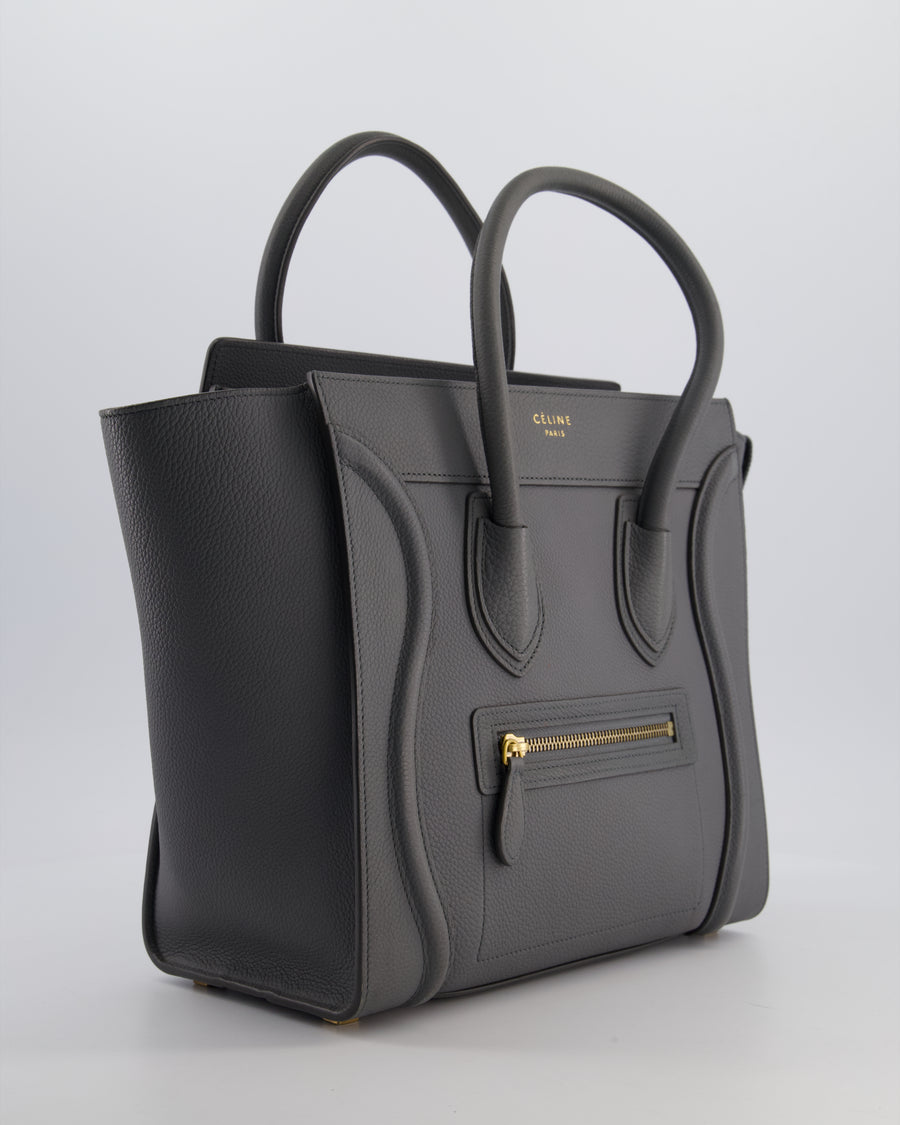 Celine Grey Mini Luggage Bag in Grained Calfskin Leather with Gold Hardware