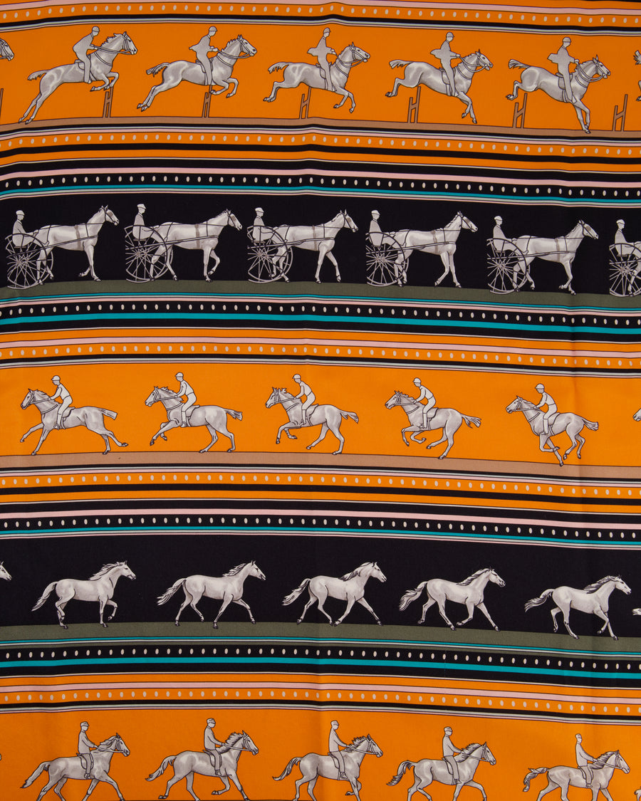 Hermès Orange and Brown Sequences Silk Scarf 65cm