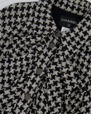 Chanel Black and White Houndstooth Tweed Jacket with CC Logo Buttons Size FR 36 (UK 8)