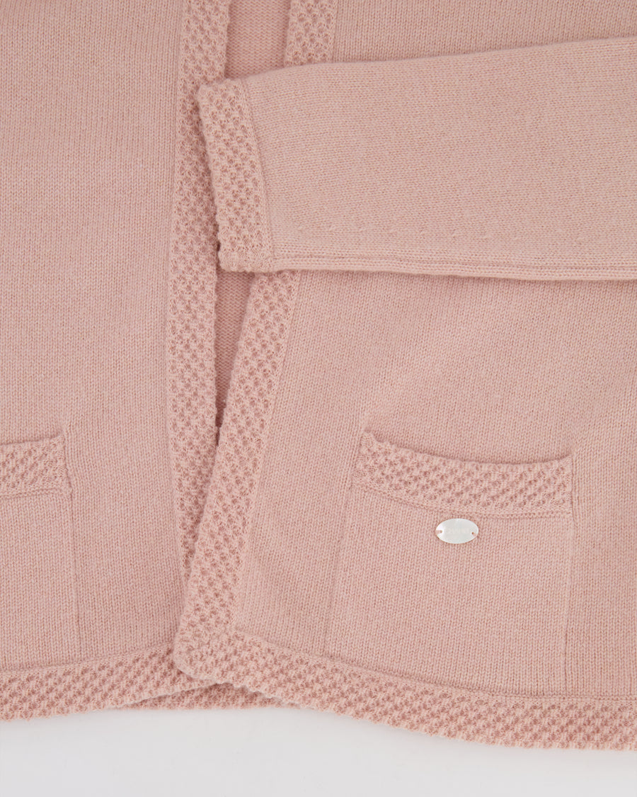 Chanel Spring 2005 Vintage Pink Cashmere Cardigan with Floral Crystals Size FR 38 (UK 10)