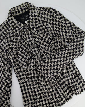 Chanel Black and White Houndstooth Tweed Jacket with CC Logo Buttons Size FR 36 (UK 8)