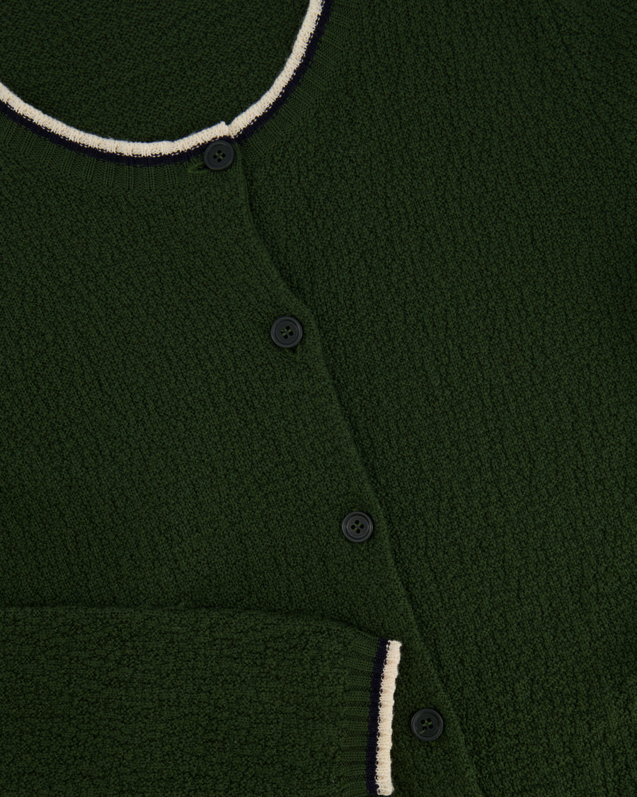 Miu Miu Green Knit Cardigan with Cream and Navy Trim Details Size IT 40 (UK 8)