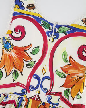 Dolce & Gabbana Multicolour Majolica Printed Sleeveless Mini Dress with Lace Trim Details Size IT 38 (UK 6)