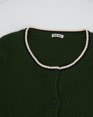 Miu Miu Green Knit Cardigan with Cream and Navy Trim Details Size IT 40 (UK 8)