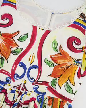 Dolce & Gabbana Multicolour Majolica Printed Sleeveless Mini Dress with Lace Trim Details Size IT 38 (UK 6)