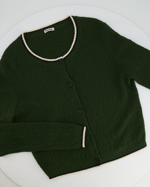 Miu Miu Green Knit Cardigan with Cream and Navy Trim Details Size IT 40 (UK 8)