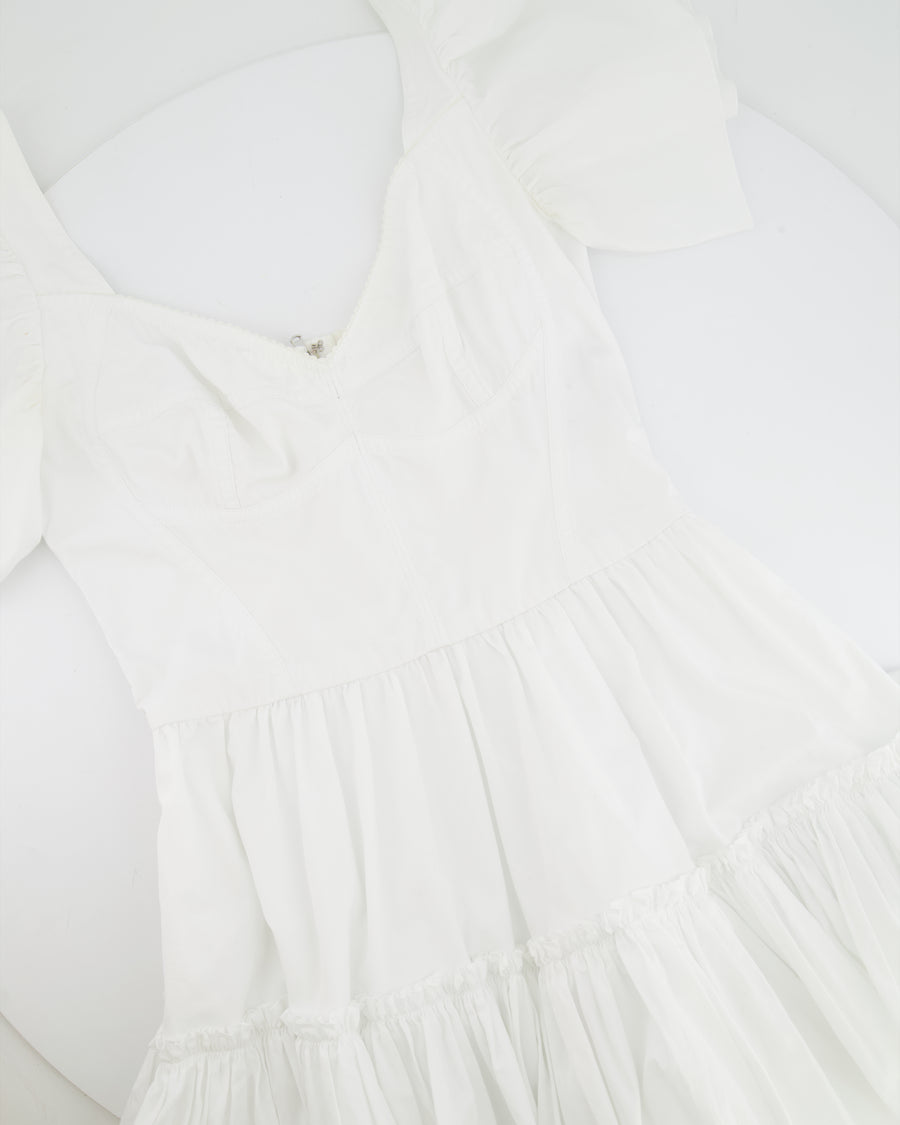 Dolce & Gabbana White Poplin Mini Corset Dress with Ruffle Details Size IT 44 (UK 12) RRP £1,400