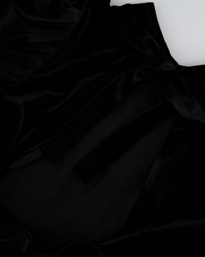 Rotate Black Velours Midi Dress with Puffy Sleeves and Open Back Detail Size FR 42 (UK 14) RRP £500