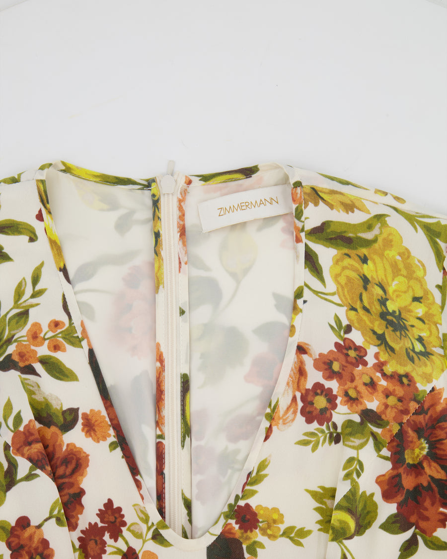 Zimmermann White, Orange, Green Floral Printed Silk Midi Dress Size 1 (UK 10)