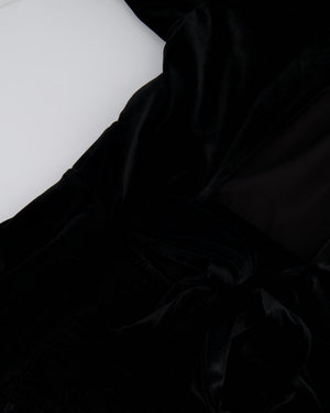 Rotate Black Velours Midi Dress with Puffy Sleeves and Open Back Detail Size FR 42 (UK 14) RRP £500