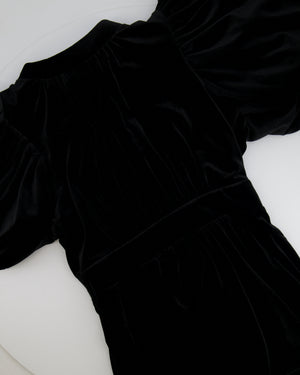 Rotate Black Velours Midi Dress with Puffy Sleeves and Open Back Detail Size FR 42 (UK 14) RRP £500