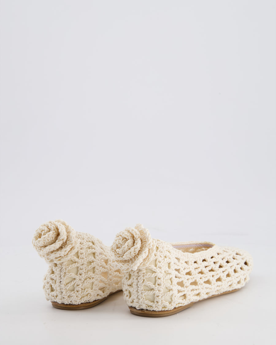 Magda Butrym Cream Crochet Ballet Flats with Flower Detail Size EU 35 RRP £625