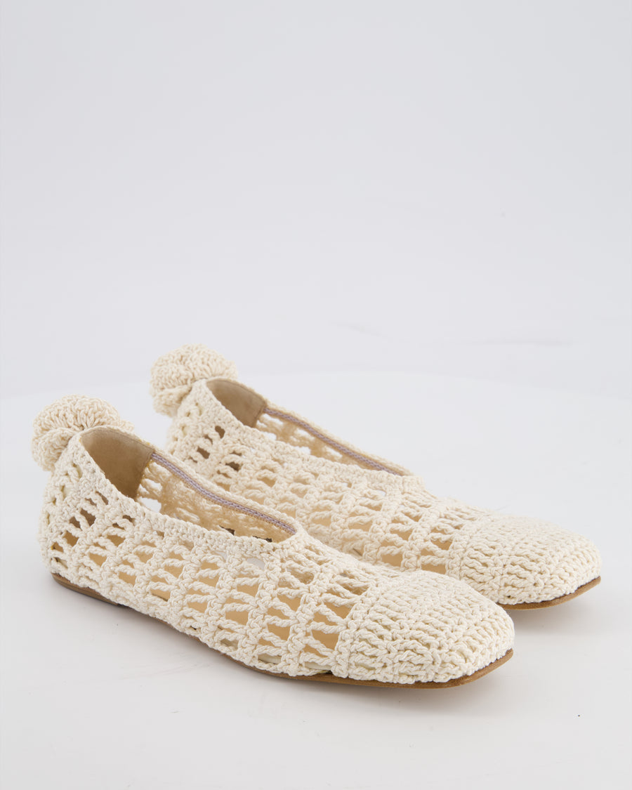 Magda Butrym Cream Crochet Ballet Flats with Flower Detail Size EU 35 RRP £625