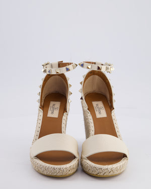 Valentino Garavani White Espadrille Rockstud Wedges Size EU 35
