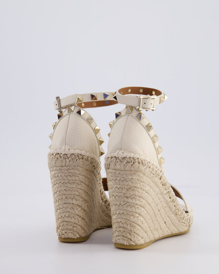 Valentino Garavani White Espadrille Rockstud Wedges Size EU 35