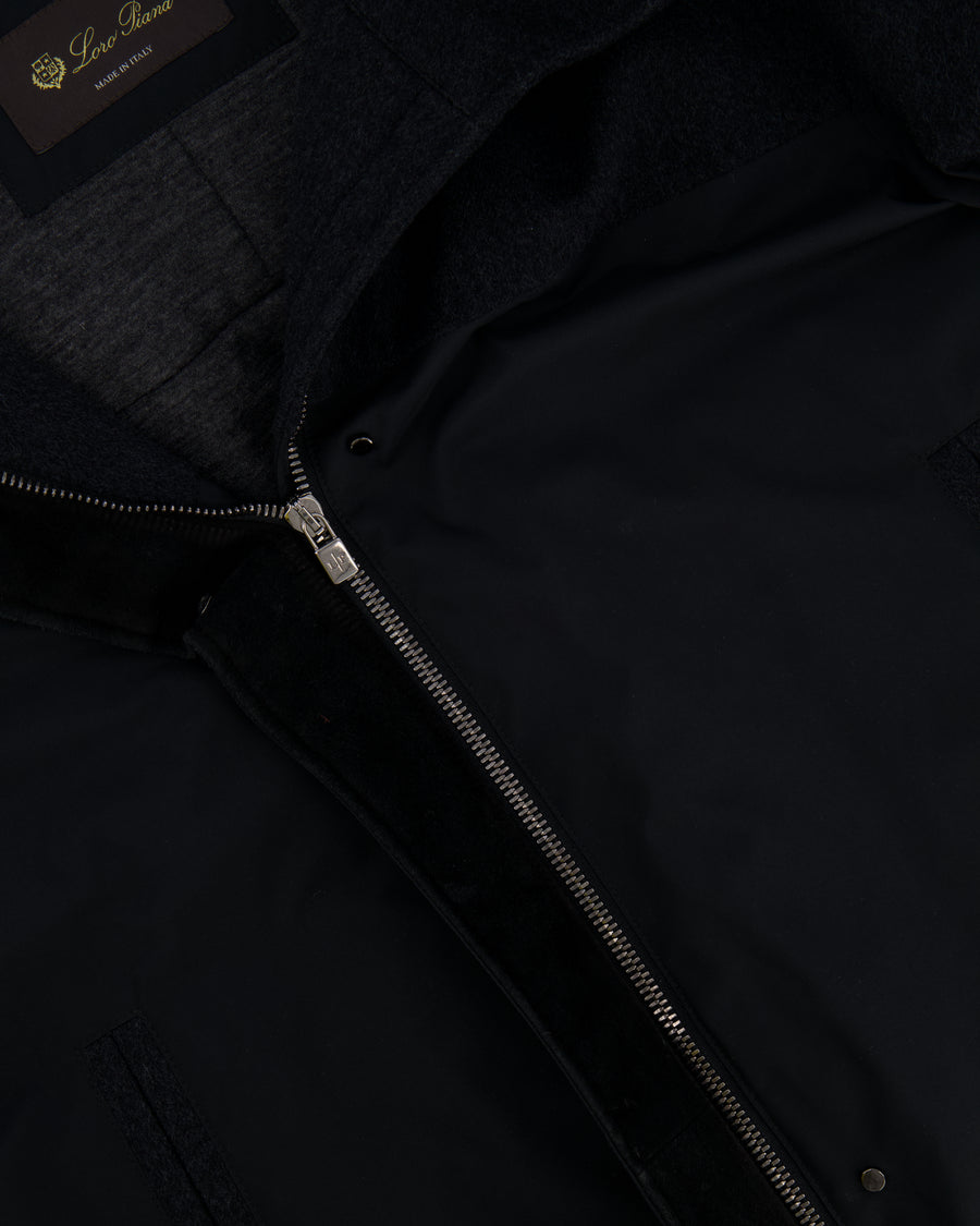Loro Piana Black and Grey Cashmere Hooded Zip Jacket Size IT 40 (UK 8)