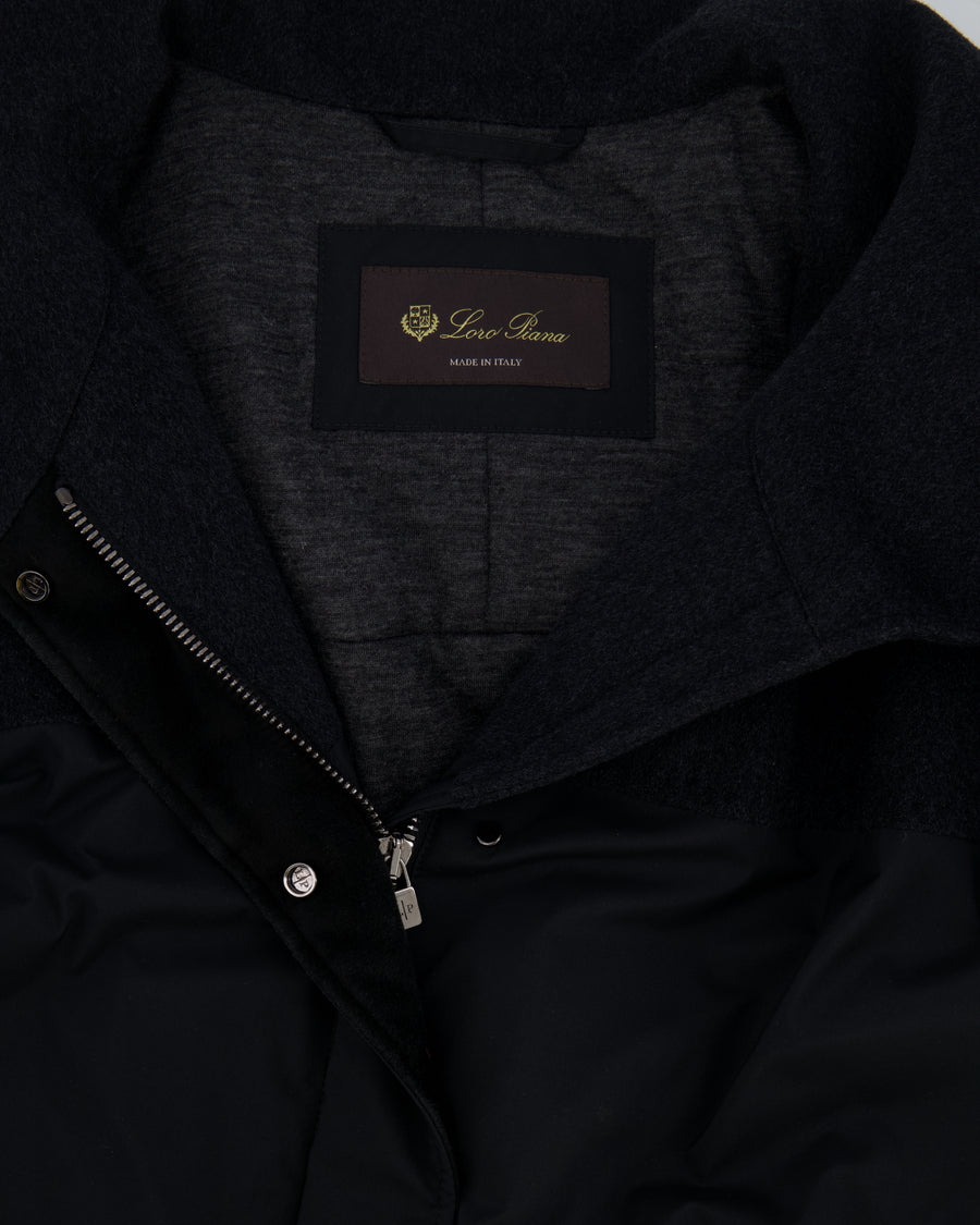 Loro Piana Black and Grey Cashmere Hooded Zip Jacket Size IT 40 (UK 8)