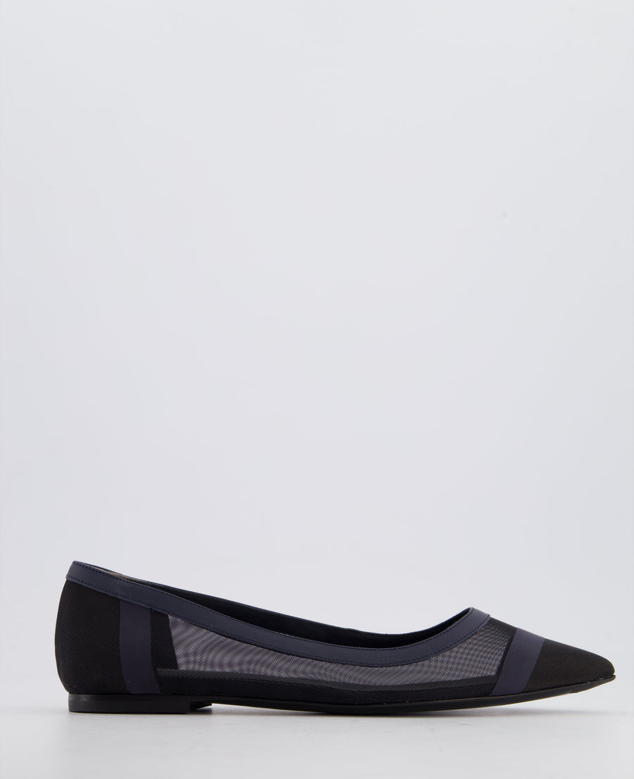 Fendi Black Mesh & Leather Pointed Toe Ballerina Shoes Size EU 37.5