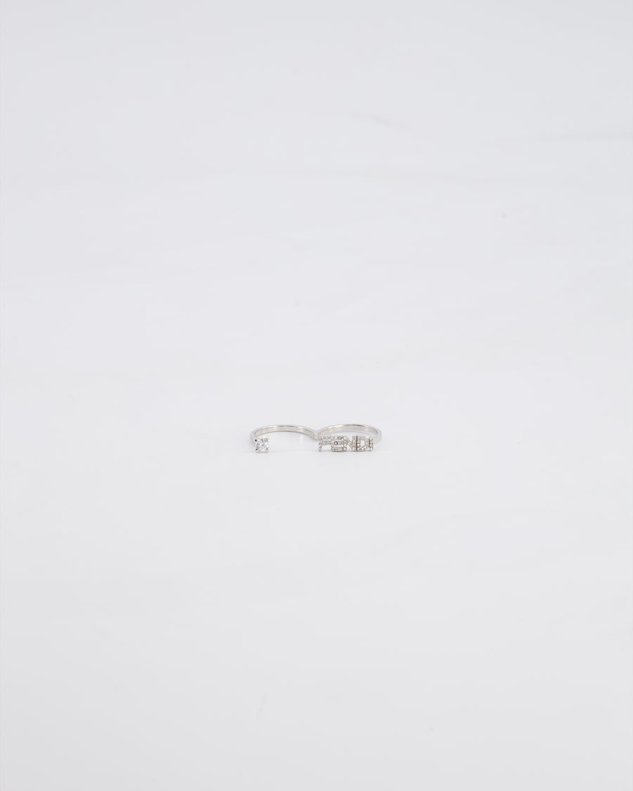 Fendi Double Finger Ring in Silver Colour with Crystals Size 16/56 and 15/55