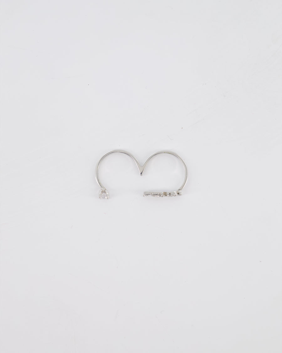 Fendi Double Finger Ring in Silver Colour with Crystals Size 16/56 and 15/55
