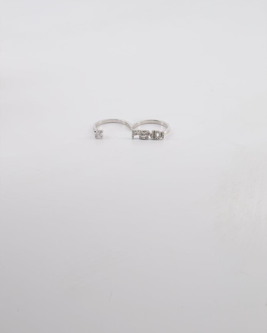 Fendi Double Finger Ring in Silver Colour with Crystals Size 16/56 and 15/55