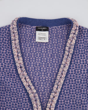 Chanel Blue and Pink Cashmere Knitted Cardigan with Braided Trim Detail Size FR 36 (UK 8)