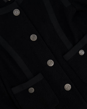 Chanel Black Vintage Tweed Jacket with Ribbed Fabric Trim Details and Silver CC Logo Star Buttons Size FR 38 (UK 10)