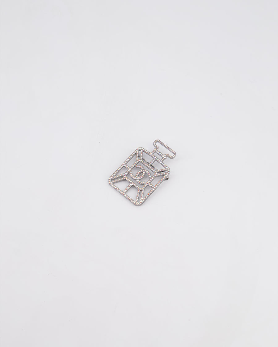 Chanel Silver Perfume Bottle Brooch with Crystals Detail